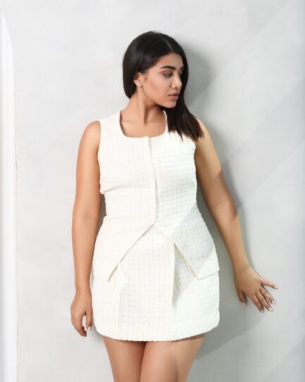 White Sequence Tweed Skirt