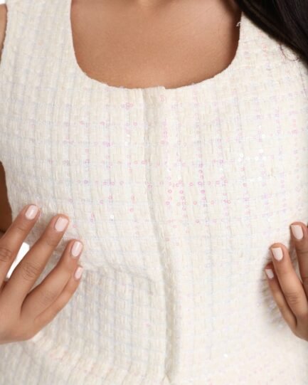 White Sequence Tweed Top