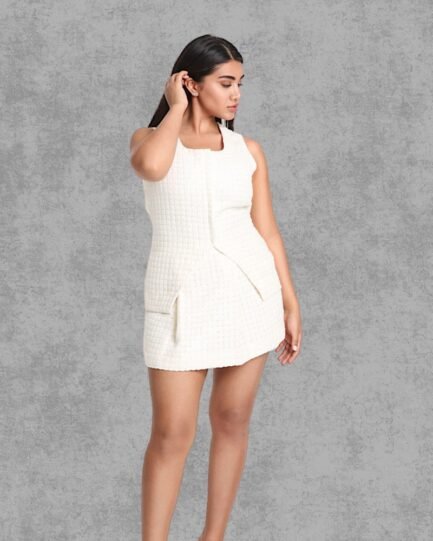 White Sequence Tweed Skirt