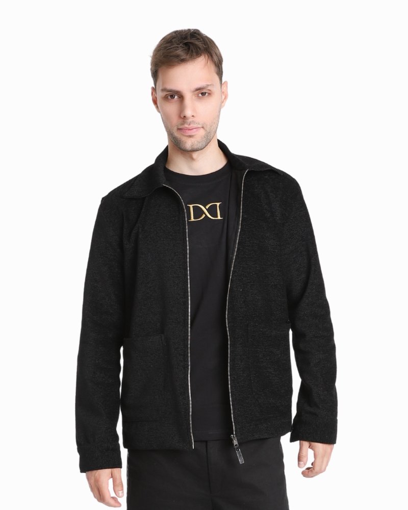 Black Woollen Weave Jacket